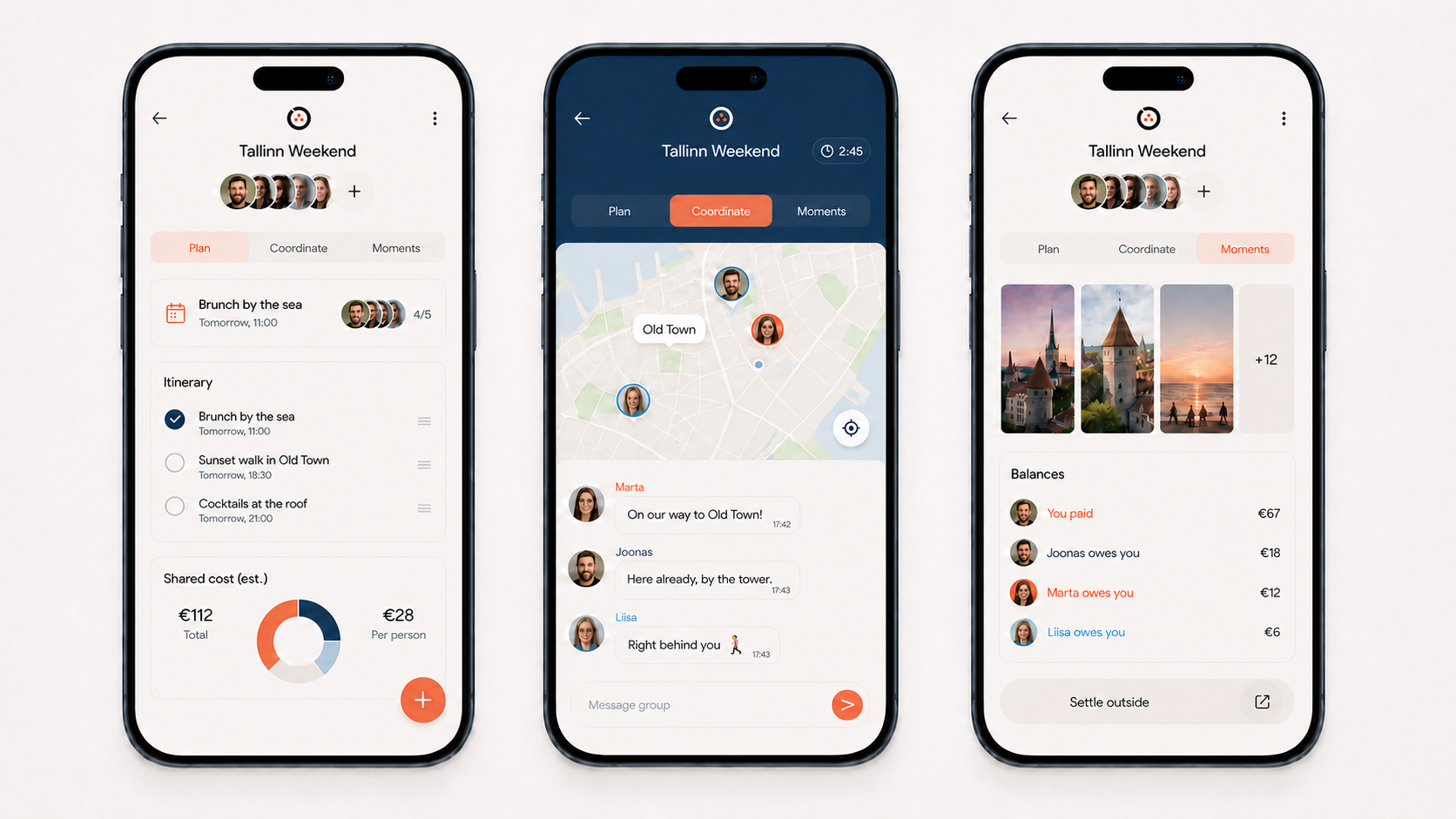 OMA mobile screens for planning, coordinating and remembering